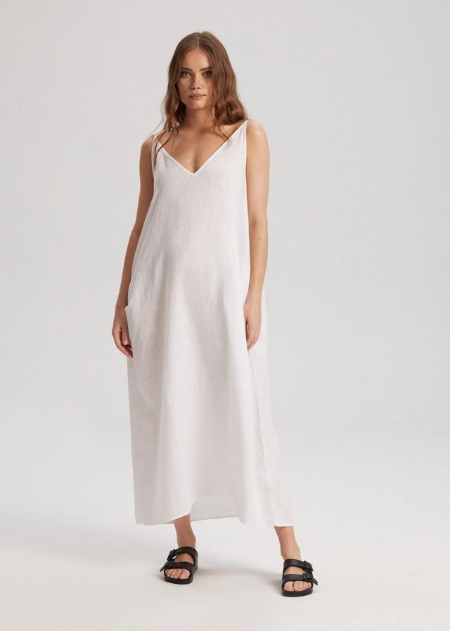 m&s white linen dress Aysha Buttoned Linen Midi Dress / White | MESHKI