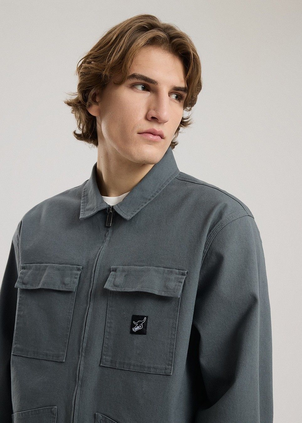 【2plan】Label overfit single coat OVER OVER Patterned Lightweight Track Jacket | Black