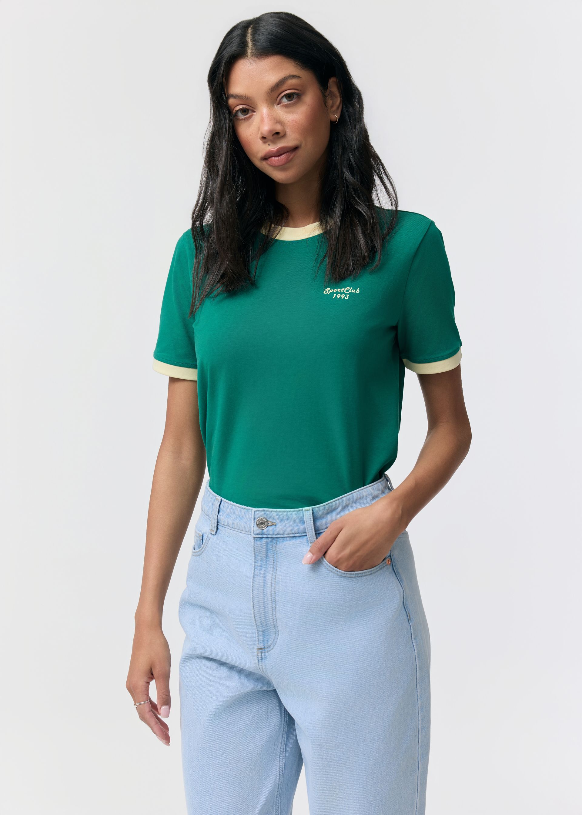 その他 SalsatioRound NeckT-Shirt Dusky Green XS Women's T-shirt with contrasting ribbing - Diverse