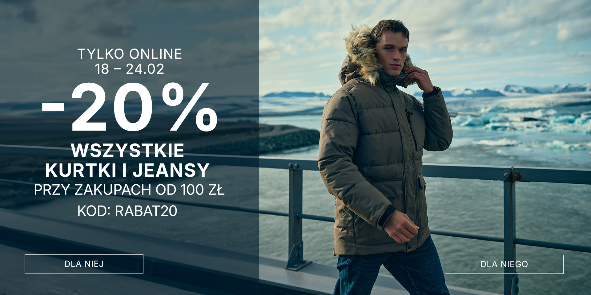 20% rabatu na kurtki i spodnie jeansowe do zakupów od 100 zł